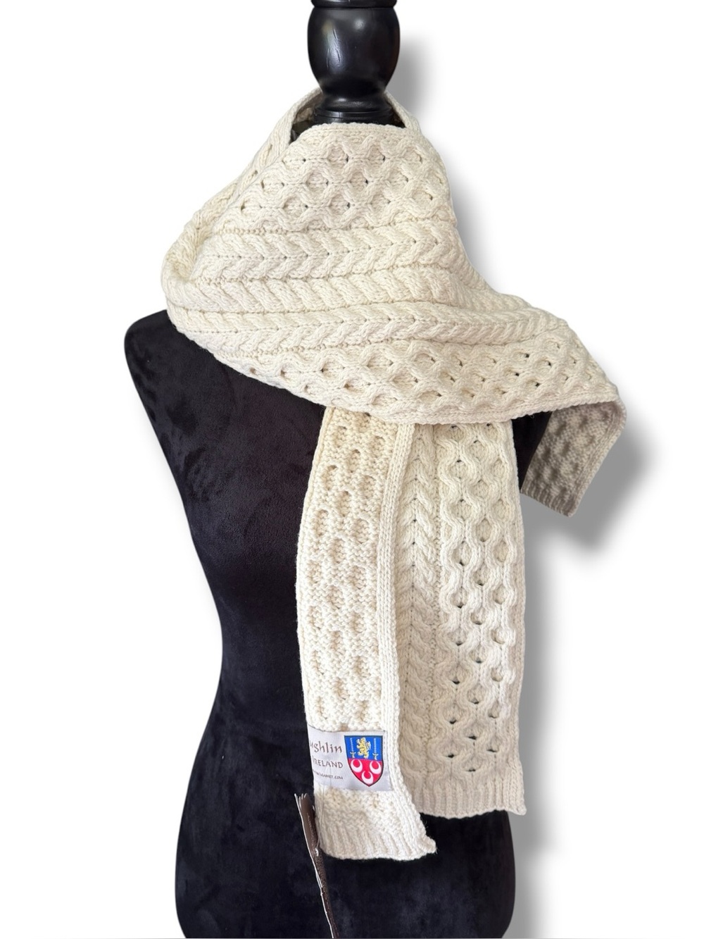 New Mc Loughlin Clan Aran Scarf made from 100% Merino wool traditional